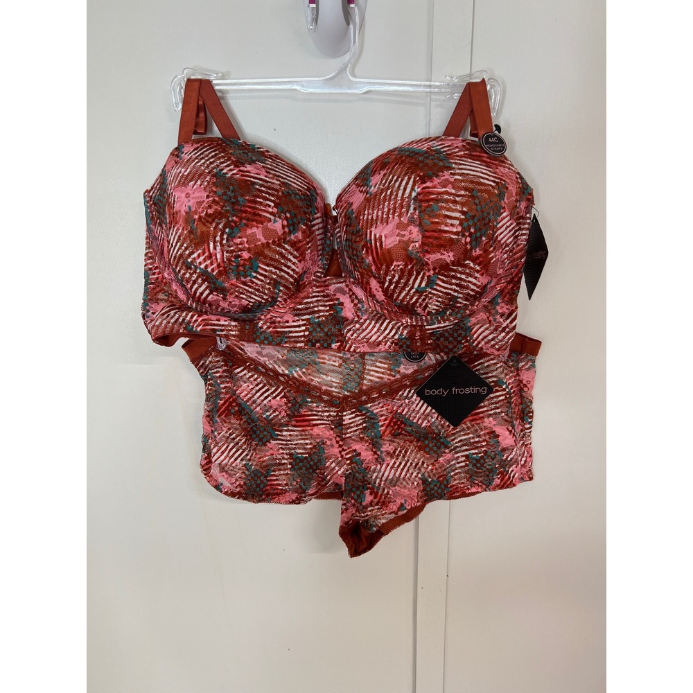 Body Frosting Pink Rust Lace Bra 44C & Panty 2X Set BR-34247X